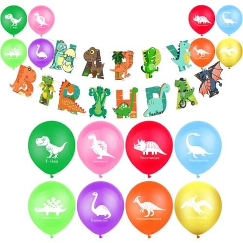 Dinosaur Balloons Jungle Safari Boy Jurassic Ballon Green Roar Balon Flag Banner Happy Birthday Dino Baloon Birthday Decor Kids