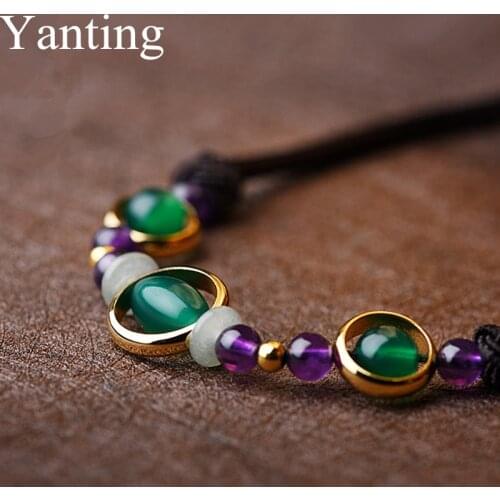 Yanting Handmade Short Necklace For Women Purple Crystal Natural Green Stone Necklace Femme Ethnic Chokers Necklaces 070