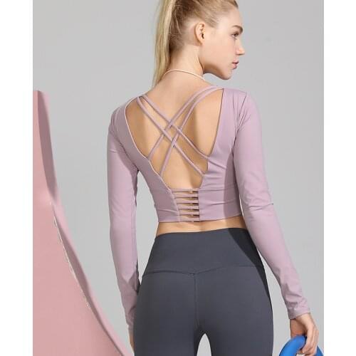 Women Long Sleeve Running Shirts Sexy Exposed Navel Yoga T-shirts Solid Sports Shirts Quick Dry Fitness Gym Crop Tops