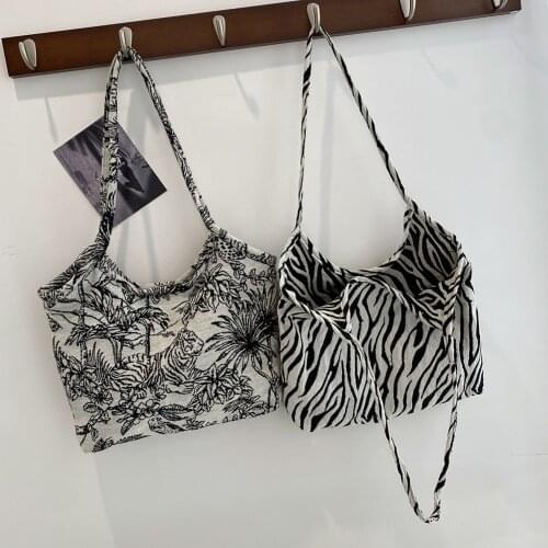 Handbags for Women Fashion Female Zebra Printing Canvas Shoulder Shopping Bag Casual Ladies Large Capacity Tote Handbags