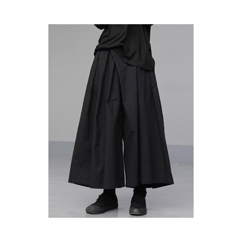 Yamamoto dark wind belt culottes spring and autumn loose straight leg pants and wind casual wide leg men and women pleated wide