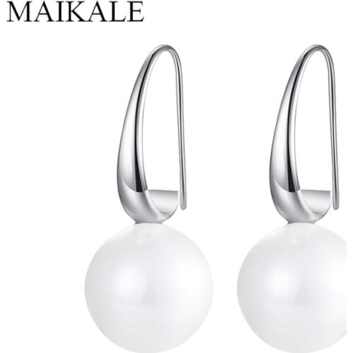 MAIKALE Classic Freshwater Pearl Stud Earrings for Women Gold Silver Color Hook Hanging Earrings with Pearl Simple Jewelry Gifts