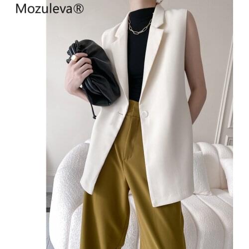 Mozuleva 2021 Office Ladies Single-button Sleeveless Blazer Vest Women Casual Slim belt Waist Suit Jacket Quality Outwear Coats