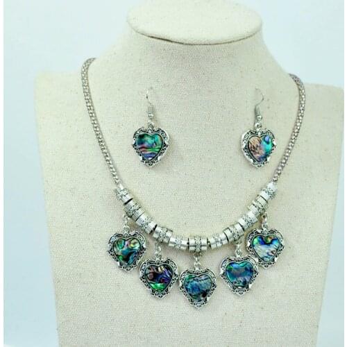 1 Set Abalone shell Jewelry Set Vintage Antique Silver Color Women Famale Pendant Necklace Earring Sets Top quality LR4113