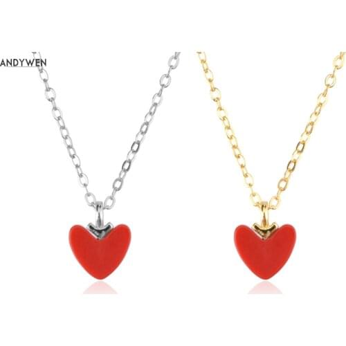 ANDYWEN 925 Sterling Silver Gold Red Heart Love Pendant Long Chain Choker Necklace Women Luxury Fine Jewelry Gift Wedding Gift