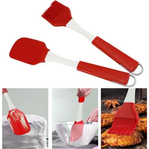 2Pcs Cream Butter Spatula Silicone Non-stick Batter Mixer Brush BBQ Kitchen Tool Equipped a practical hole can hang it on a hook