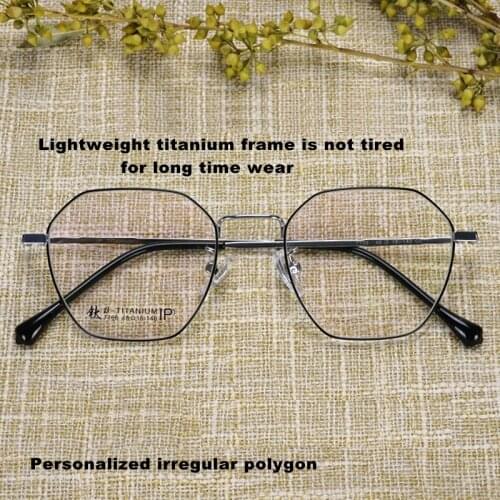 Retro Round Titanium Glasses Frames Men 7766 Polygon Spectacles Myopia Eyeglasses Women Oculos De Grau