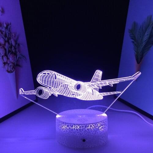 3D Lamp Aircraft Series White Cracked Base 7 Color Changes With Remote Control forhildrens Festival Birthday Gifts Night Light