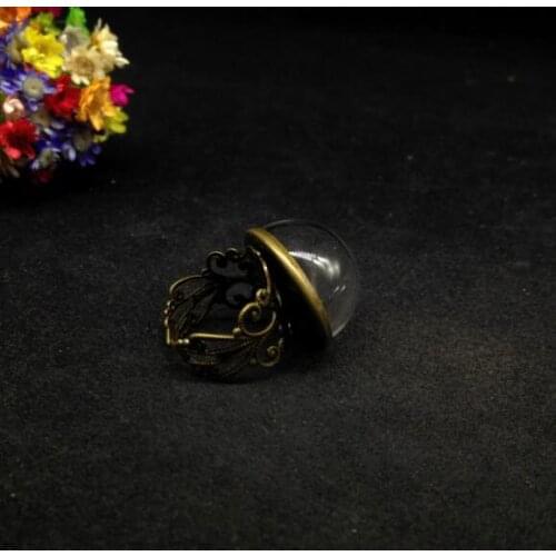 5sets/lot 20mm Handmade glass globe bronze plated ring flower finding glass global set glass vial ring glass cover diy jewelry