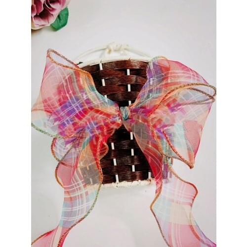 5yards/lot Gradient Lattice Gold Edge Organza Stain Ribbon for DIY Craft Gift Wrapping Hair Bowknot Clothing Dress Trims