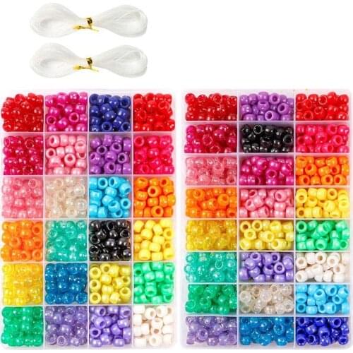 Pony Beads, 1,900 Pcs 9mm Pony Beads Set in 24 Colors with Elastic String for Bracelet Jewelry Making