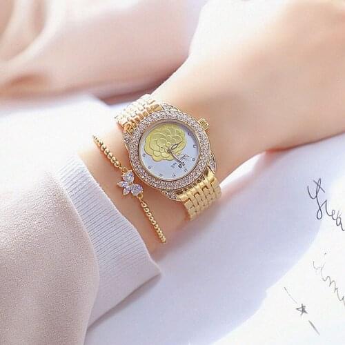 Luxury Brand BS Womens Watch Retro Rose Diamonds Women Quartz Watches Gold Silver Waterproof Clock Relogio Feminino 2020