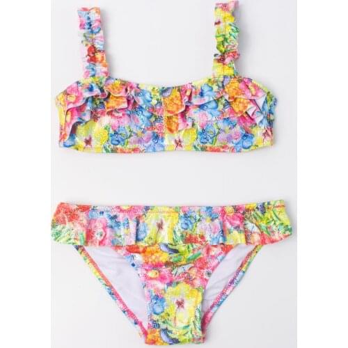 Shinning Falbala Kids Swimwear Swimsuit 2020 Flower Biquini Girls Bikini Set Children Girl Bandage Biquini Bathing Suit A254