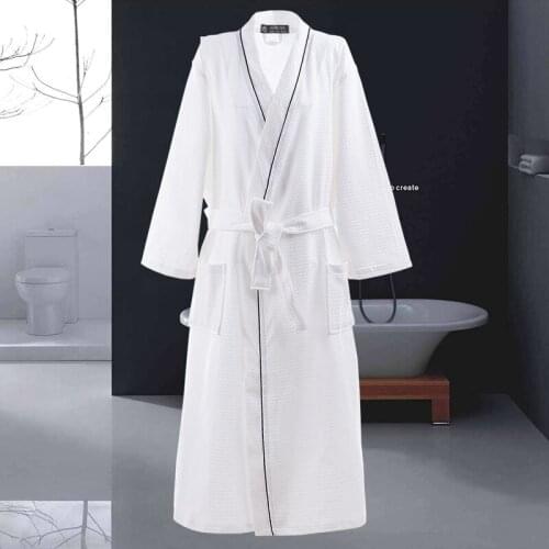 Waffle 100% Cotton Bathrobe Men Long-sleeve Mens Robe Sweat Evaporate Couples Kimono Bath Robes Hotel SPA Robes Dressing Gown