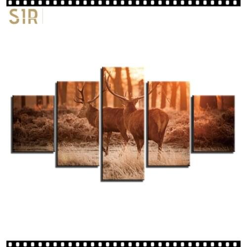 HD 5 Pieces Deer Elk Animal Pictures Posters Wall Art Home Decor for Living Room Painting on The Wall Deer Elk Pictures Wall Art