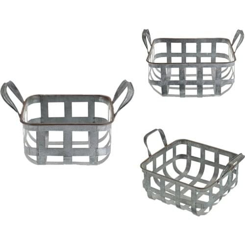 HOT Vintage Square Hollow Basket with Handle Bread Tray Antique Metal Retro Fruit Basket Baking Display Storage Basket