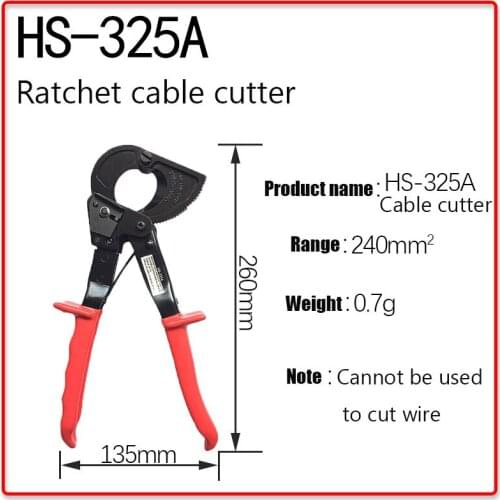 HS 325A ratchet nickel-chromium alloy steel forged cable cutting tool scissors Heavy Duty 240mm Ratchet Cable Cutter