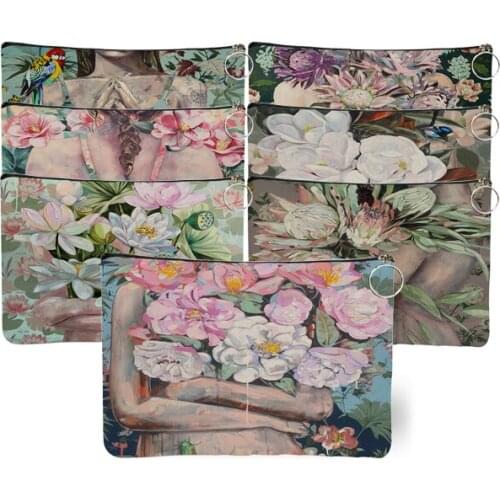 Personalized Floral Lady Print Cosmetic Bag for Women Double Zipper Makeup Bag Toiletries Storage Pouch Large Canvas Travel Kit