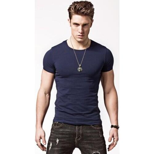 Round neck pure color, brief mens short sleeve T-shirt, mens Lycra cotton T-shirt, mens clothing