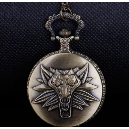 Quartz Pocket Watch Engraved Awesome Wolf and Blood Man Women Necklace Pendant Gifts