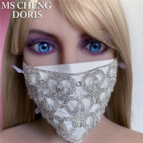 Hot Fashion Heart Rhinestone Mask Jewelry Veil for Women Statment Bling Crystal Decoration Mask Elastic Cord Prom Party Copper