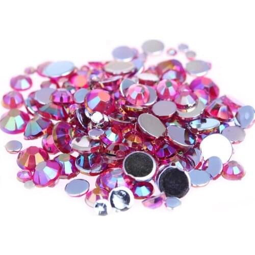 MHS.SUN MHS.SUN 2MM-8MM Fashion Clothing Accessories Hot Pink AB Flatback Rhinestones Loose Acrylic Stones No Glue DIY Hand