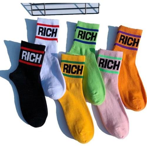 Young Hip Hop Skr Cool Rapstar RICH New Fashion Harajuku Kawaii Cotton Casual Happy Funny Skarpety Unisex Socks Dope Skateboard