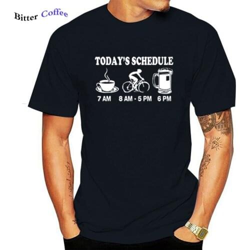 Funny Todays Schedule Cyclings Mountain Bikings Coffee Beer T-Shirt Printed T Shirts Men Short Sleeve Cotton Male Tops Tshirt