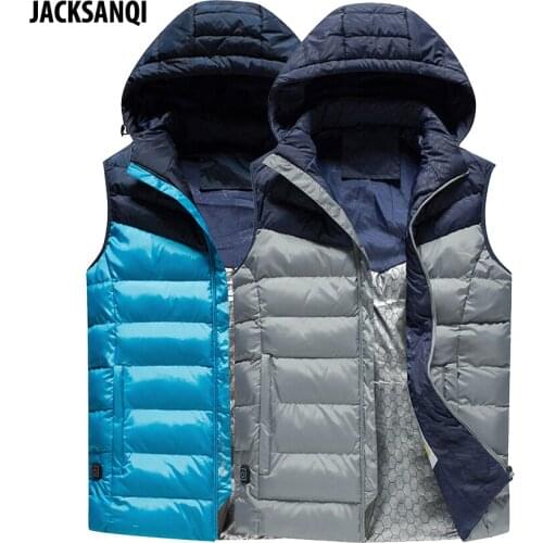 JACKSANQI Mens USB Heating Vest Warm Sleeveless Jackets Outdoor Sport Thermal Waistcoats Skiing Trekking Hiking Male Coat RA377