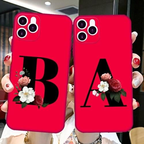 26 English Letters Name Initials Soft Red TPU Phone Case for IPhone 6 S 7 8 Plus XR 11 Pro Max Personality Back Cover