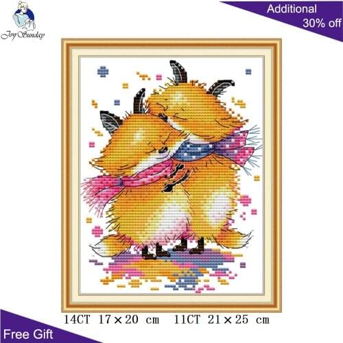 Joy Sunday Little Fox Hug DA466 14CT 11CT Counted and Stamped Cute Fox Lovers Animal Home Decor Cross Stitch kits