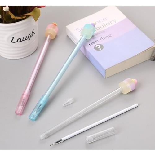20 PCs Cute Fruit Cake Gel Pens Set Creative Student Exam Black Pen Gold Powder Transparent Rod Office Signature Pen Wholesale