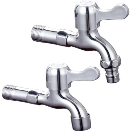 1pc Wall Mount Zinc Silver Water Wall Small Taps Decorative Garden Faucet Long Washing Machine Water Tap Basin Bibcock