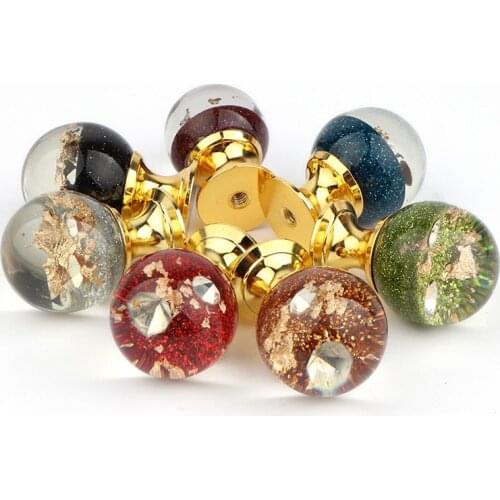New Ocean coral crystal handle Resin+Gold Metal Cupboard Pulls Drawer Knobs door Furniture Handles Hardware