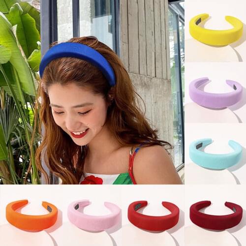 2021 New Bezel Headband Thicken Padded Hairbands For Women Solid Color Thick Hair Hoop Hairband Cotton Blends Hair accessories