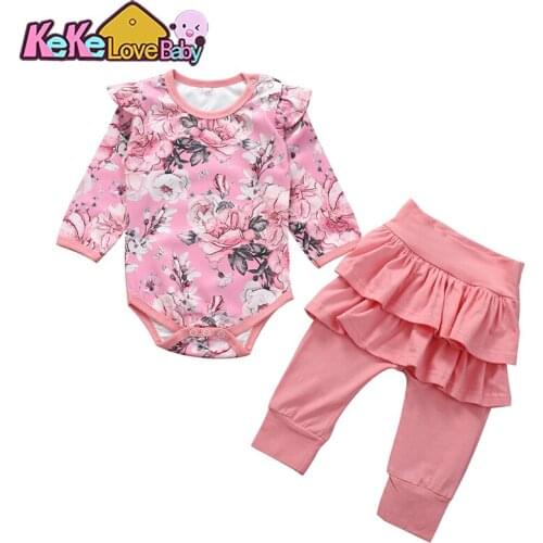 Baby Girl Clothes Newborn Infant Clothing Set Long Sleeve Ruffle Romper Leggings Pants Floral Outfit Toddler Clothes Set 0-24M