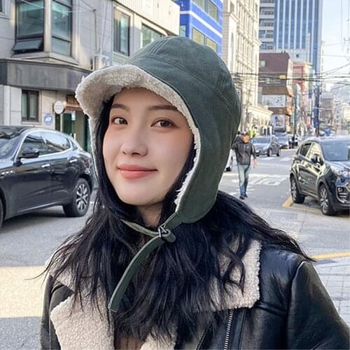 Autumn Winter Plush Cotton Warm Bomber Hats Women Suede Pilot Ear Prorector Hats Caps Visor Hat For Girls