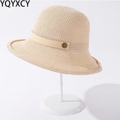 YQYXCY Summer Hats For Women Bucket Hat With Metal Buckle Sunscreen Outdoor Fisherman Cap Travel Simple Casual Gorros Bob Sun