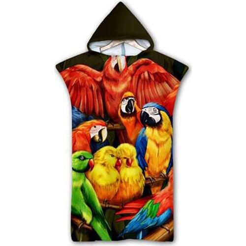 Free shipping Novelty Gift Tropical Macaw Parrot Bird Pattern Large Adult Teens Poncho Towel Hooded Towel Pool Bath Beach Towel