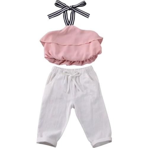 Pudcoco Elegant Toddler Baby Girls Princess Clothes Off Shoulder Chiffon T-shirt Top Long Pants Summer Kids Outfits Set 1-6 Y