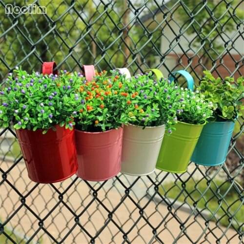NOOLIM Balcony Colorful Iron Hanging Bucket Meat Plant Succulents Flower Pot Creative Flower Bucket Pot Home Garden Decoration