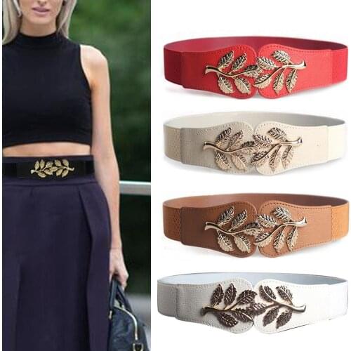 Retro Waist Belt for Women PU Belt Metal Leaves Decor Buckle Waistband Designer Wild Strap Belts for Jeans Dress cinturon mujer