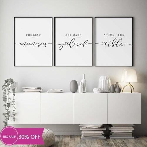 The best memories of kitchen minimalism gather around the table quote canvas painting wall art poster print