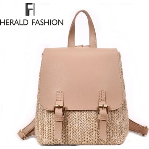 Herald Fashion Straw Woven Backpack Women Back Pack Autumn Teenage Girl Quality Backpacks Travel Bags Kawaii Rucksack Drop Ship