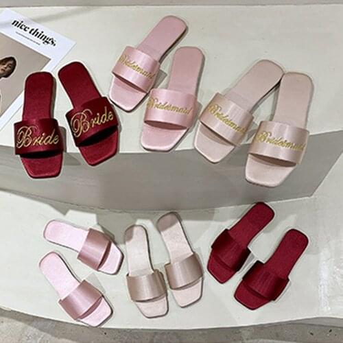 Wedding Team Bride Satin Slippers Bride Bridesmaid Shoes for Bridal Shower Wedding Decoration Bridesmaid Gift Bachelorette Party