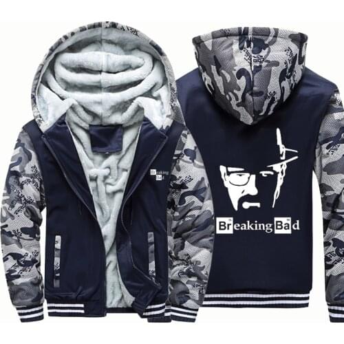 Breaking bad letter windbreak outwear Male coatwarm hoodies man thick Camouflage Sleeve causal winter Jacket hoody men clothes