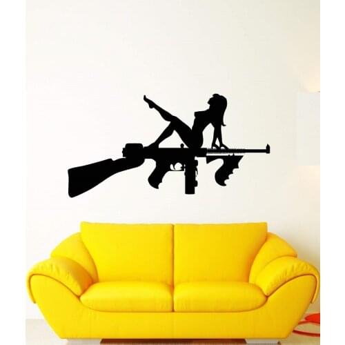 Vinyl wall applique assault, rifle weapon gun sexy nude girl sticker, weapon, gun wall sticker, home living room decoration 3578