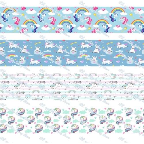 WL Diy Cartoon Unicorn Print Grosgrain Ribbon Gift Wrapping Bow Party Decoration Craft Supplies 50 Yards