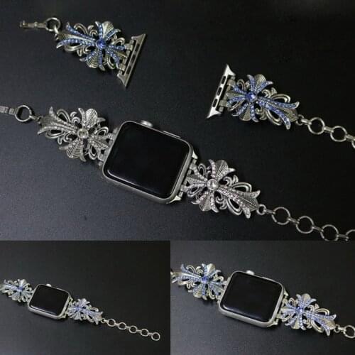 Jewelry Diamond Wrist Watch with Chain Strap for Apple Watch Band Womens Strap for iWatch Seies 4/2/3 42mm 38 44 40 Smart Watch