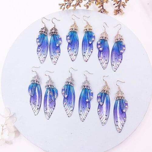 TIMEONLY Blue Color Clear Resin Butterfly Earrings 2021 Shiny Rhinestone Glitter Simulation Wing Drop Earrings Wedding Jewelry